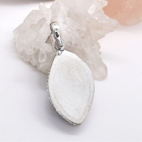 FLASHY Rainbow Moonstone & Black Tourmaline Sterling Silver Gemstone Pendant - Picture 4 of 6